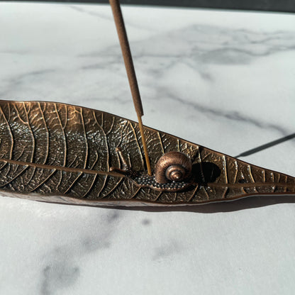 Leaf with Snail Incense Holder