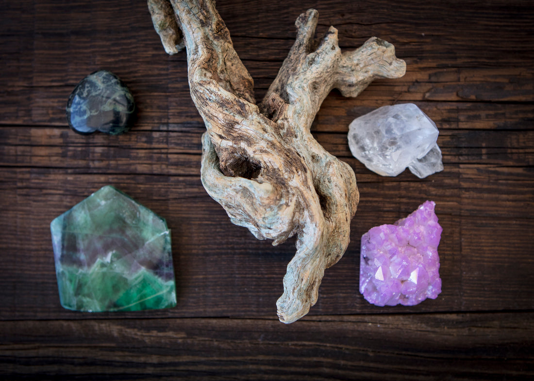 Good Juu Juu Green and Purple  Fluorite soap , purple and clear quartz crystal
