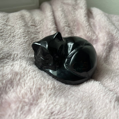 Small Obsidian Sleeping Cat