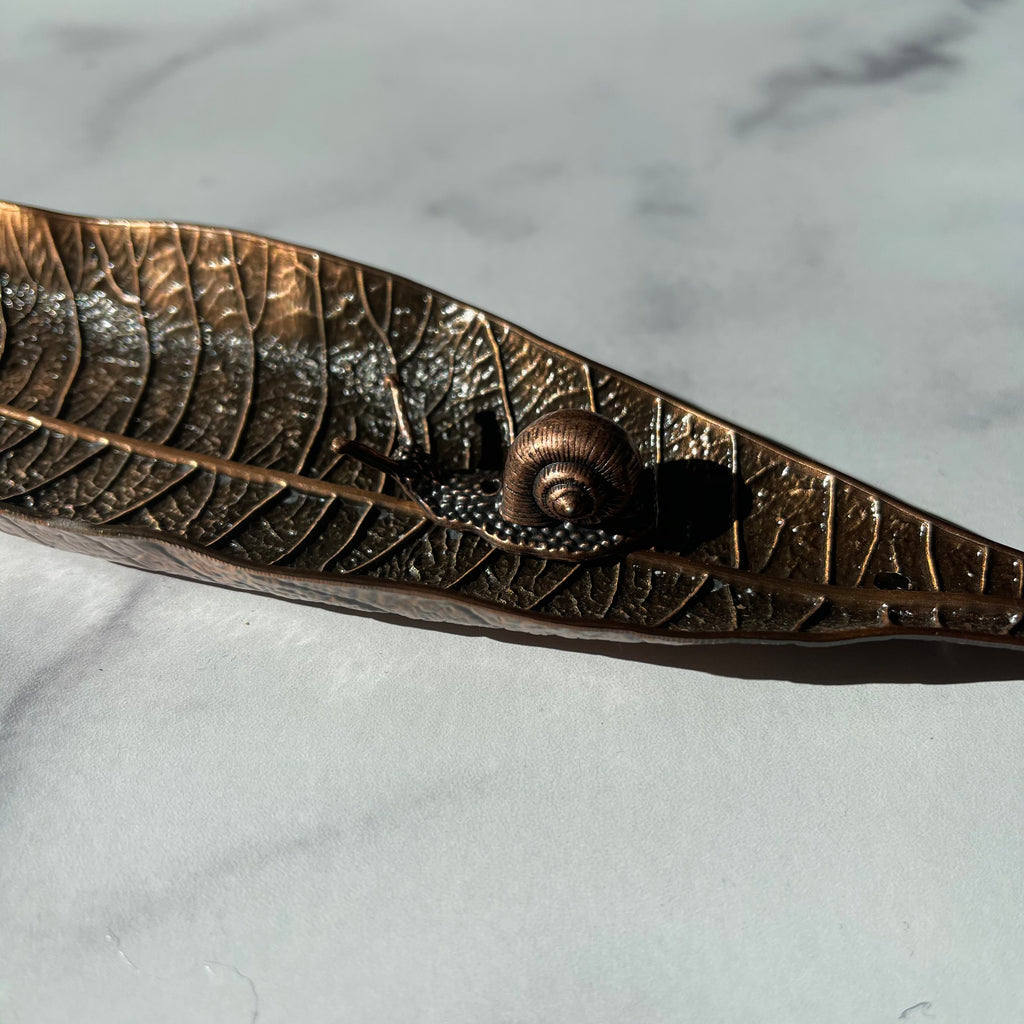 Leaf with Snail Incense Holder