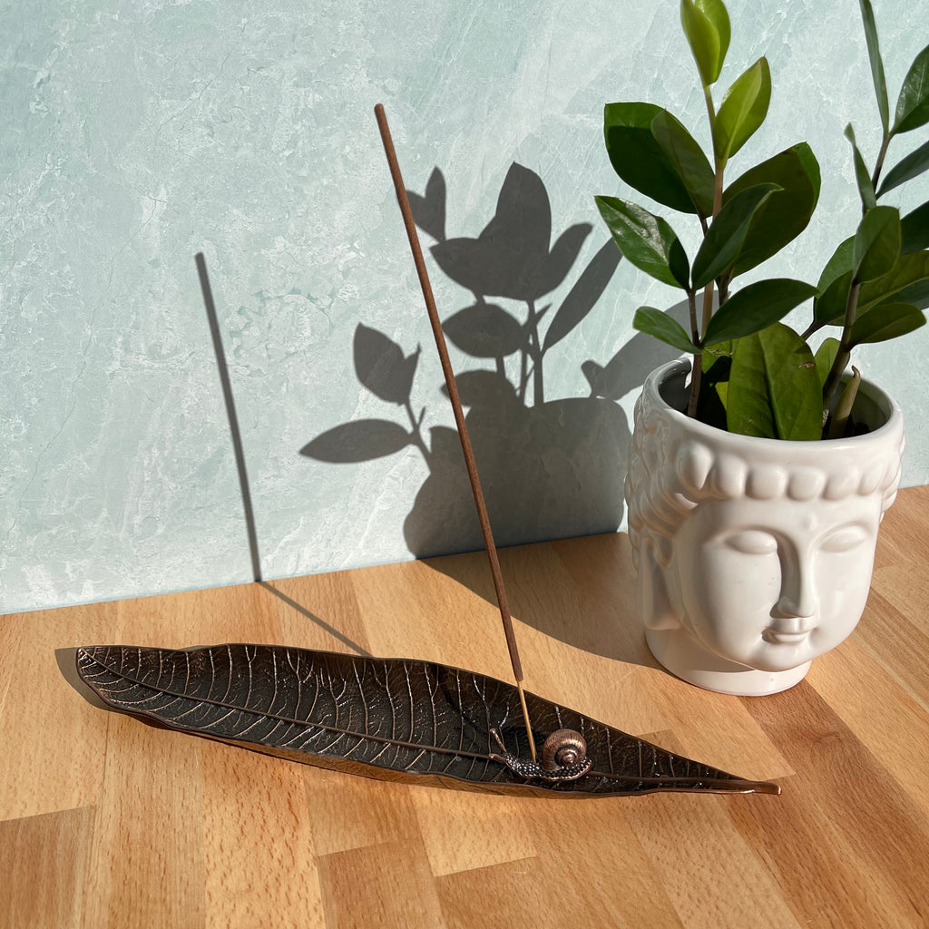 Leaf with Snail Incense Holder