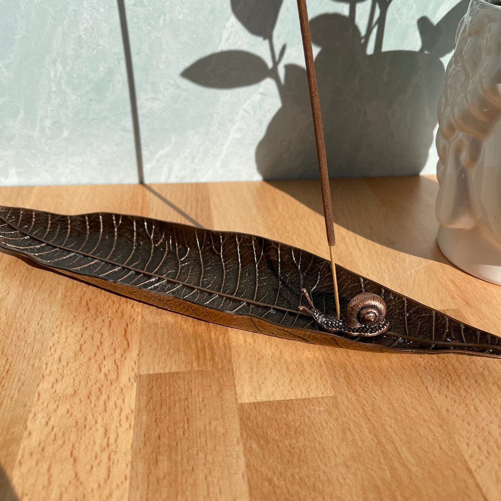 Leaf with Snail Incense Holder