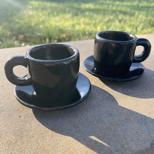 Obsidian Quartz Teacup and Plate