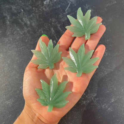 Green Aventurine Cannabis Leaf Carving