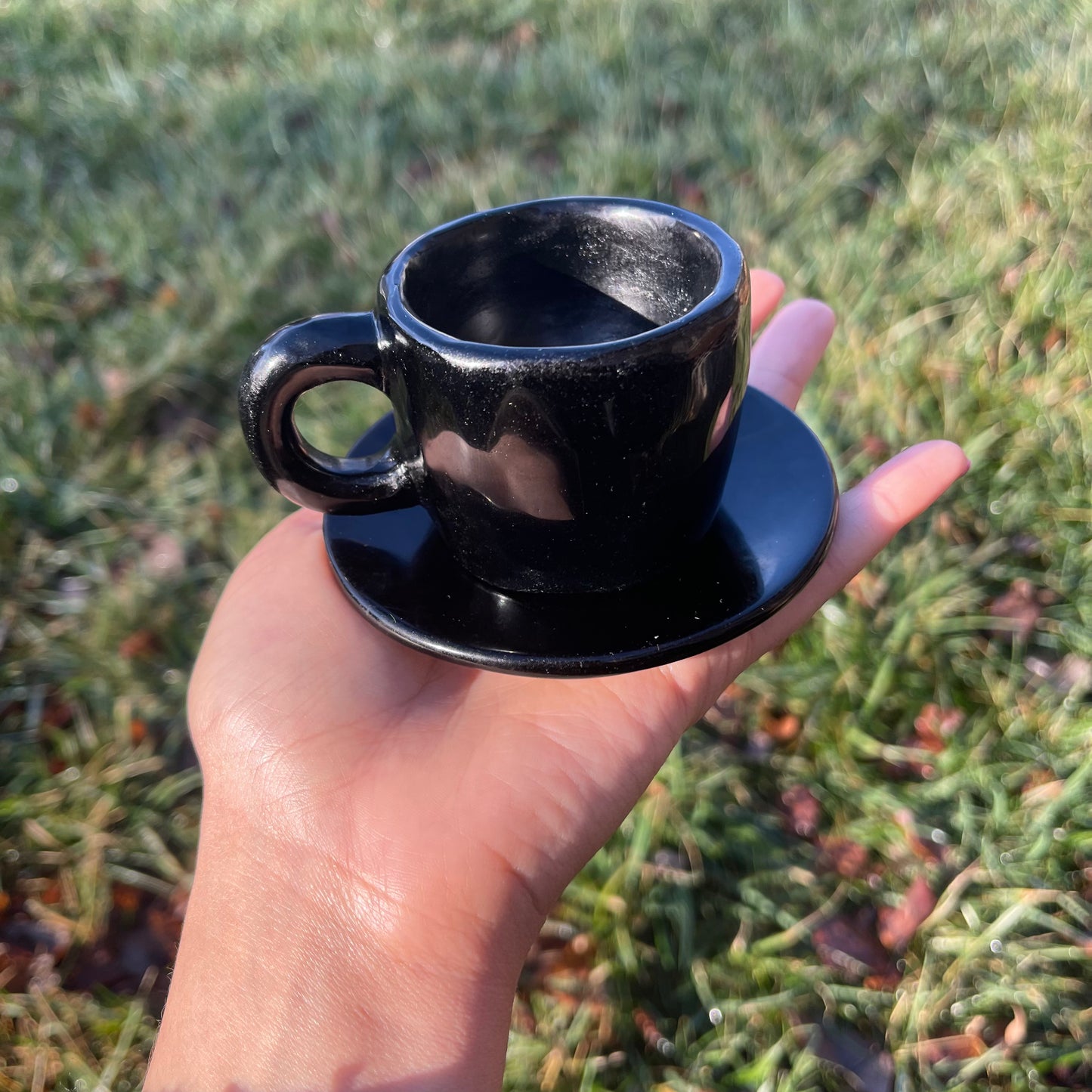 Obsidian Quartz Teacup and Plate