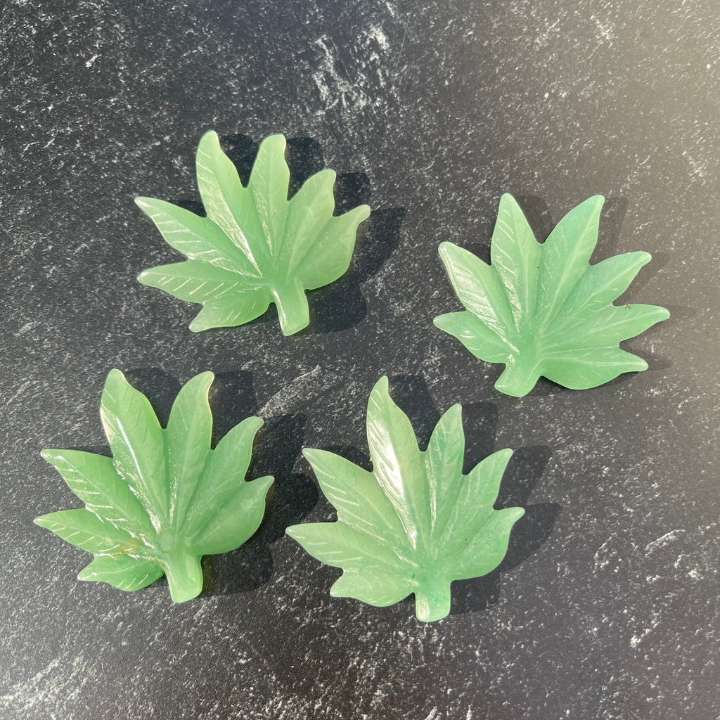 Green Aventurine Cannabis Leaf Carving