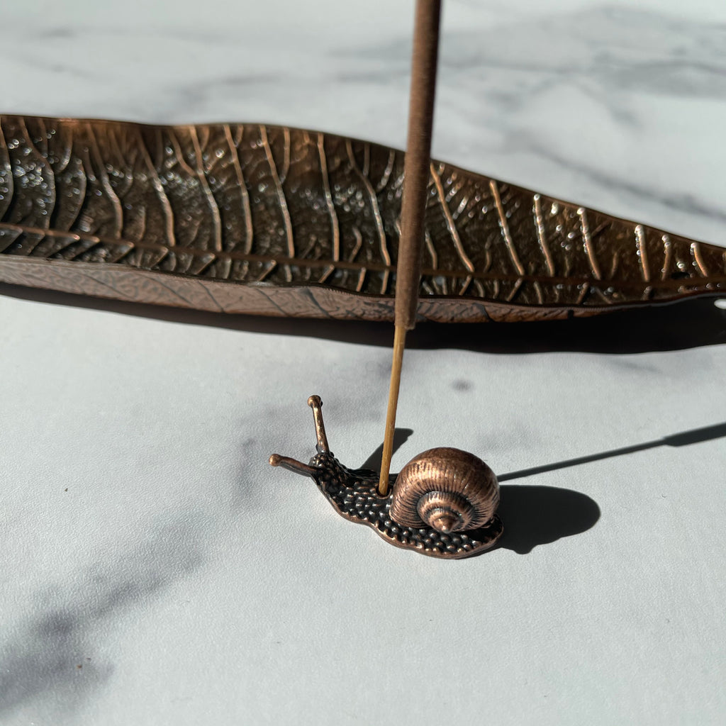 Leaf with Snail Incense Holder