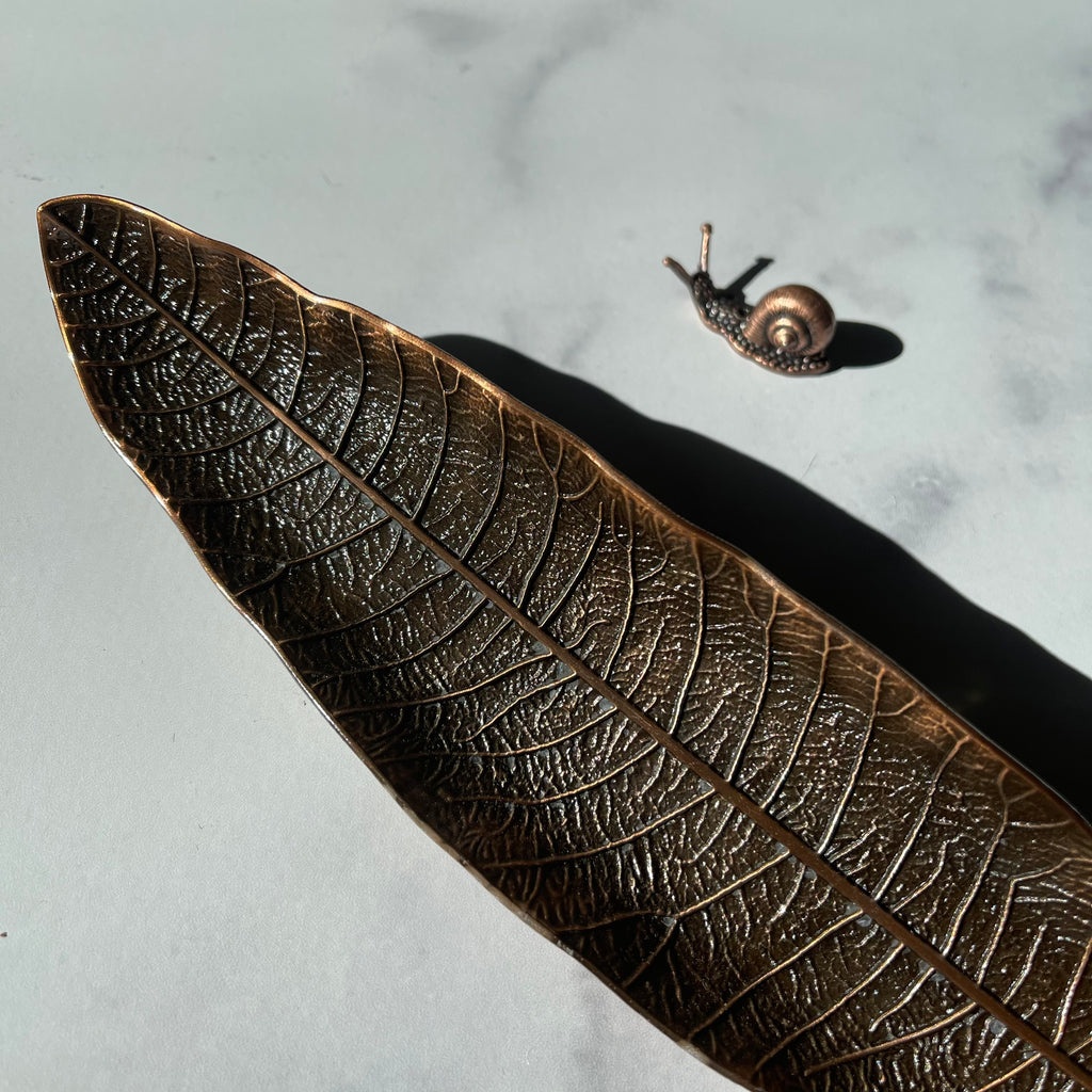 Leaf with Snail Incense Holder